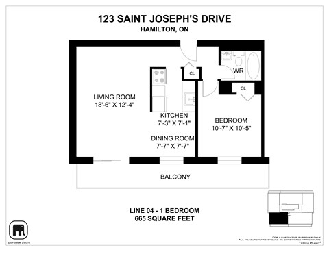 A floor plan for a condo at 123 Saint Joseph's Drive in Hamilton, ON.